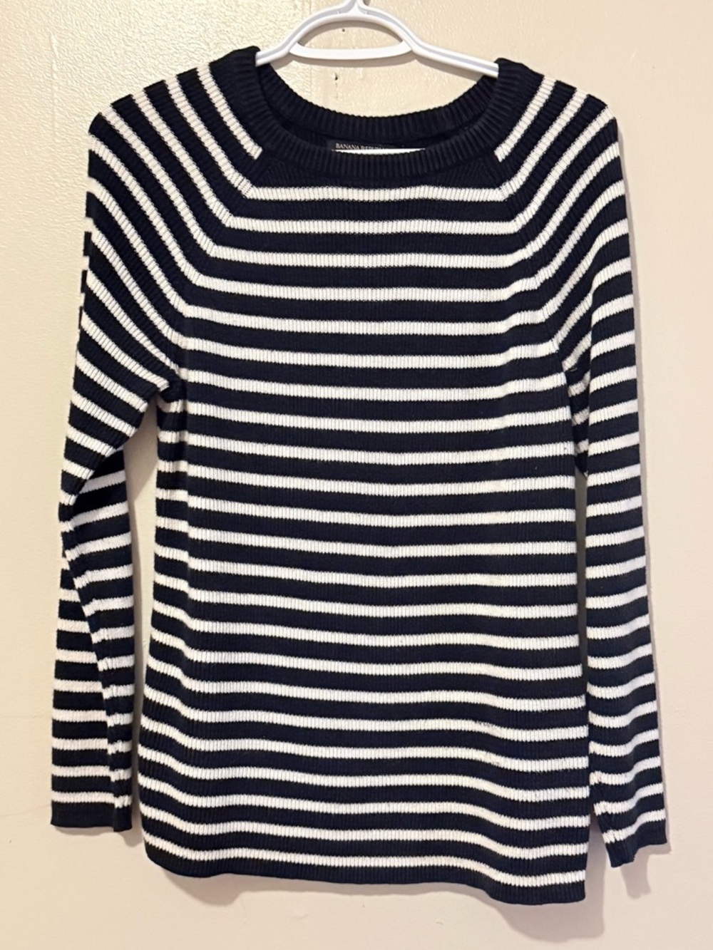 Banana Republic Navy & White Striped Scoop Crew Sweater